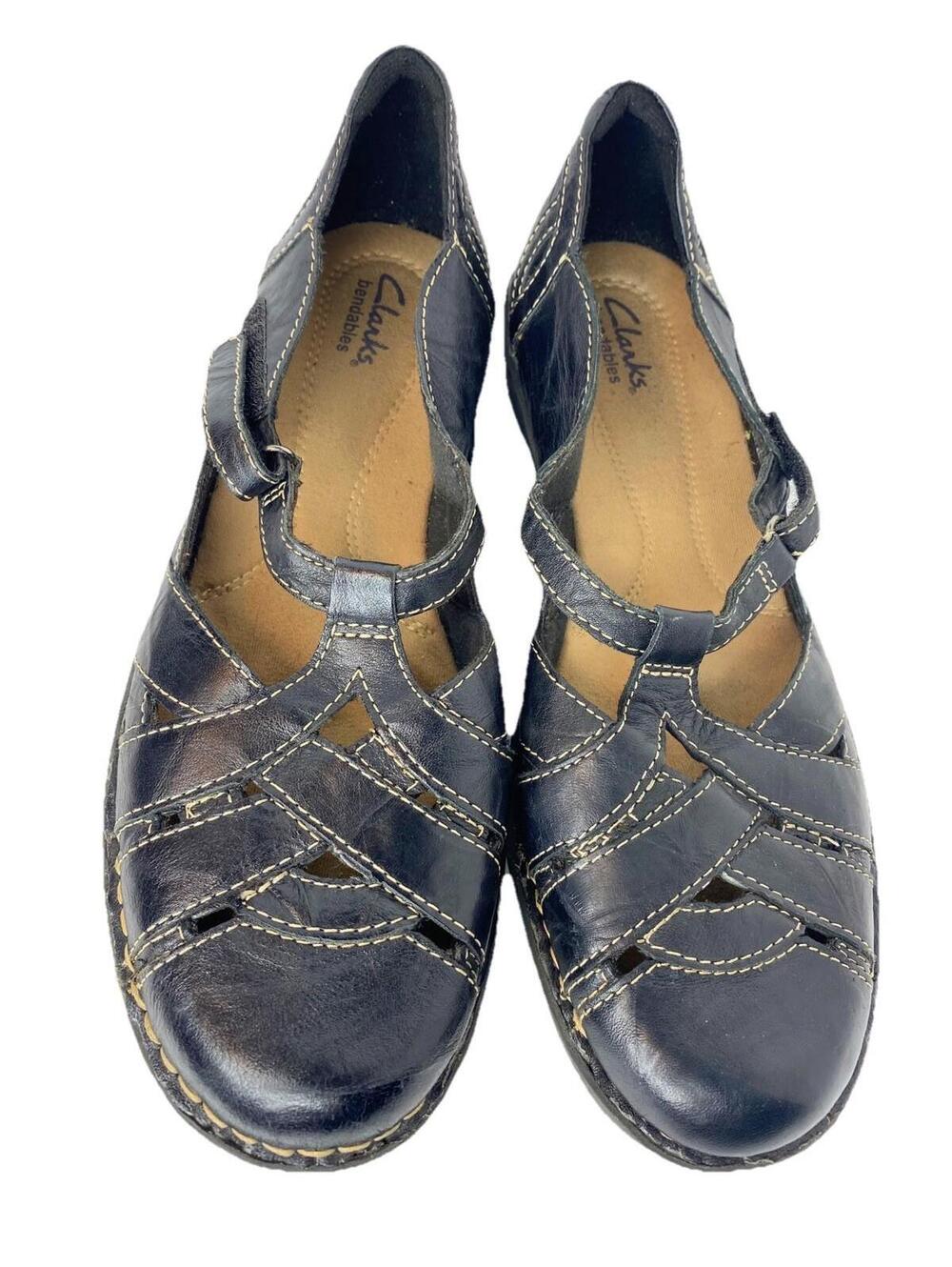Clarks Ashland Norway Fisherman Shoe Leather Cushioned Insoles Women Black 10 M